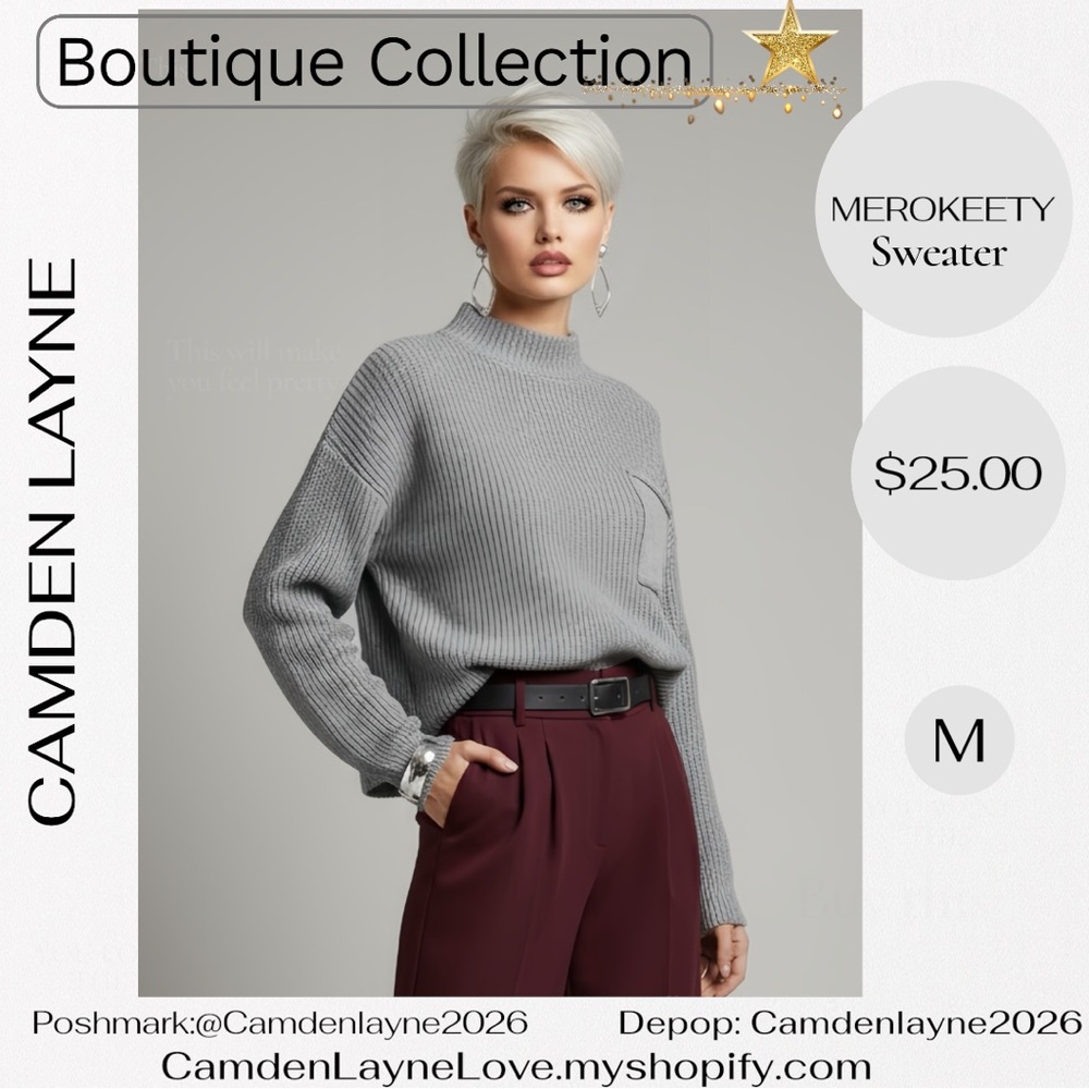 Merokeety Gray Women's Turtleneck Sweater